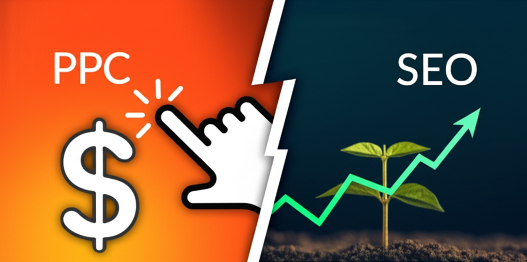 Illustration comparing PPC and SEO
